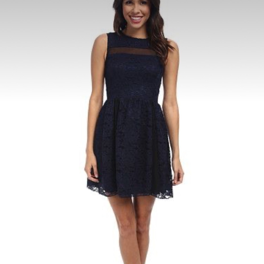 ABS Allen Schwartz Navy Blue Lace Sleeveless Fit & Flare Dress Size 6
